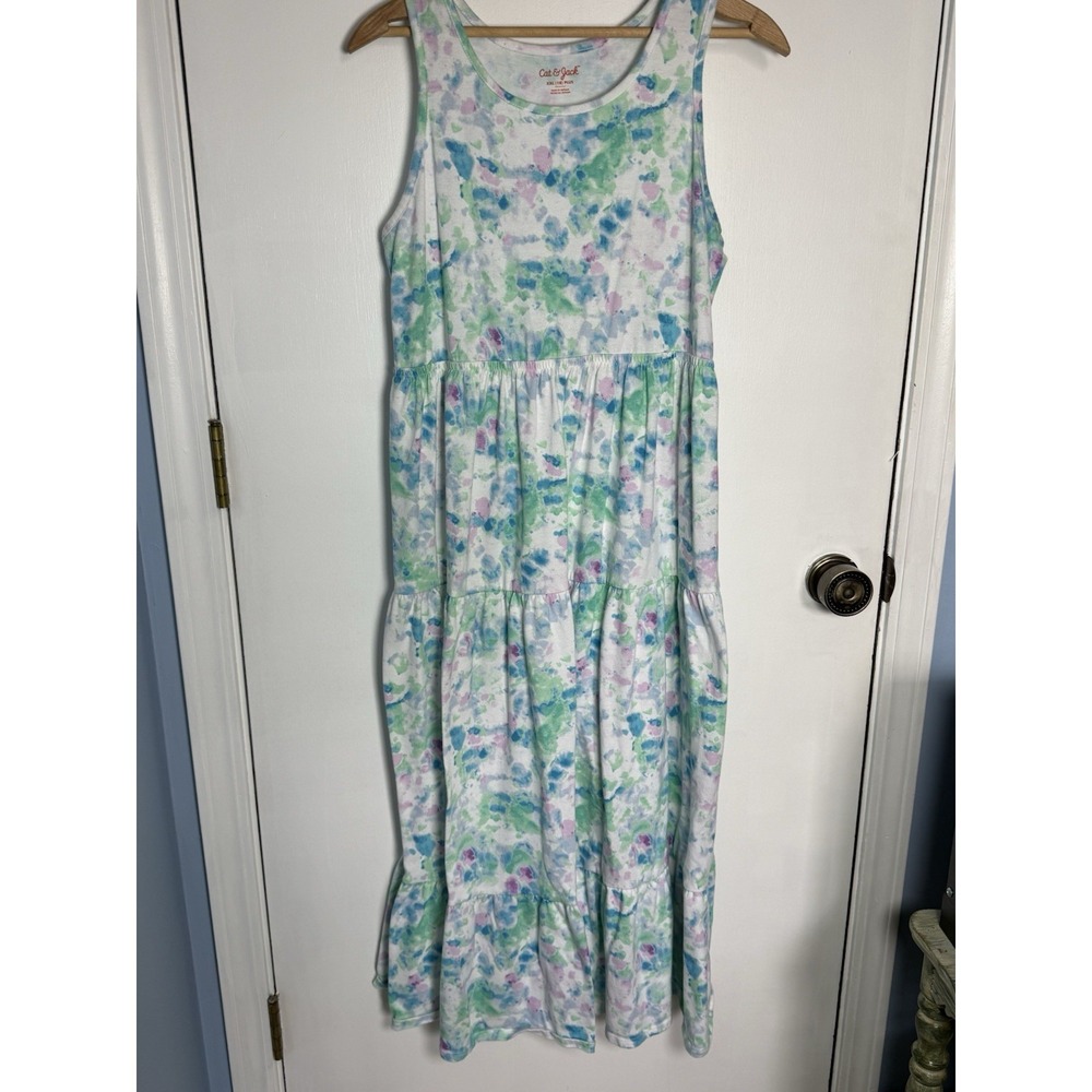 Cat & Jack Girls Size XXL (18+) Blue green purple floral Dress Sleeveless